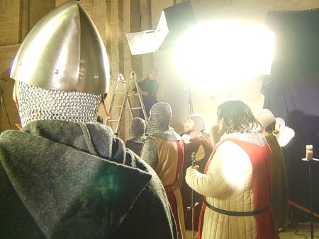 Set de rodaje de Perceval en el interior de la iglesia del Castillo de Loarre