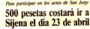 500 pesetas costará ir a Sijena el día 23 de abril
