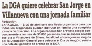 La DGA quiere celebrar San Jorge en Villanueva con una jornada familiar