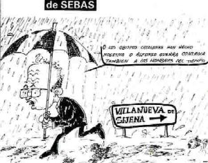Viñeta de humor con Hipólito huyendo de Villanueva