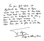 Firma del Príncipe en el libro de honor de Villanueva de Sijena